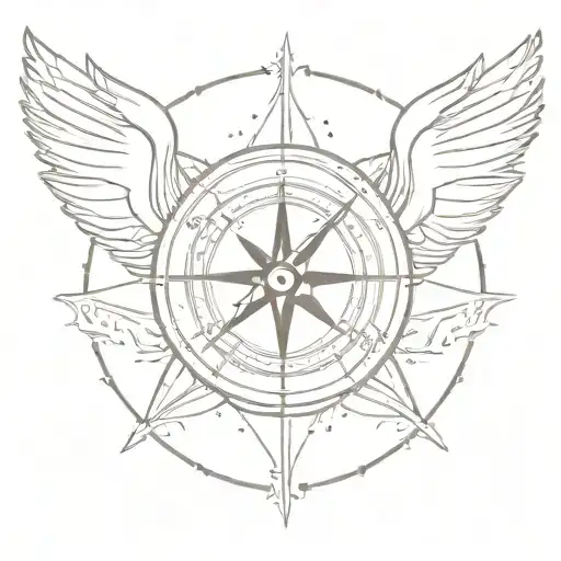 compass with vintage stamp, sparrow and wings  tattoo design idea