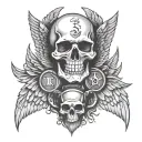 MASONRY SKULL WINGS BIKER tattoo design idea