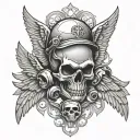 MASONRY SKULL WINGS BIKER tattoo design idea