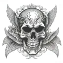 MASONRY SKULL WINGS BIKER tattoo design idea