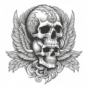 MASONRY SKULL WINGS BIKER tattoo design idea