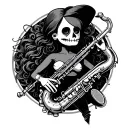 voodoo doll playing sax tattoo design idea
