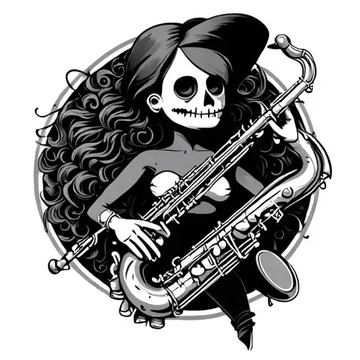 voodoo doll playing sax tattoo design idea