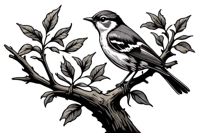 Myrtle Warbler sitting on a branch representing a member tattoo design idea