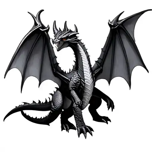 realistic black and gray Toothless dragon with wings spread, cover-up tattoo design tattoo design idea