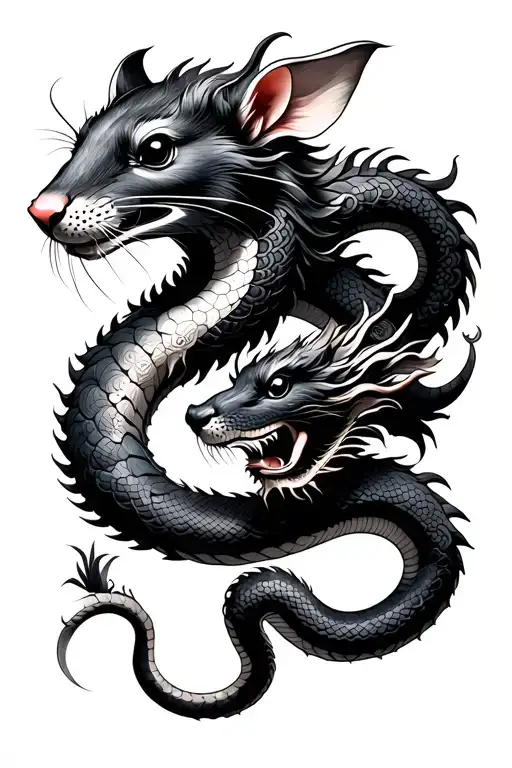 Chinese Rat, Chinese dog, Chinese dragon, Chinese snake family tattoo design idea