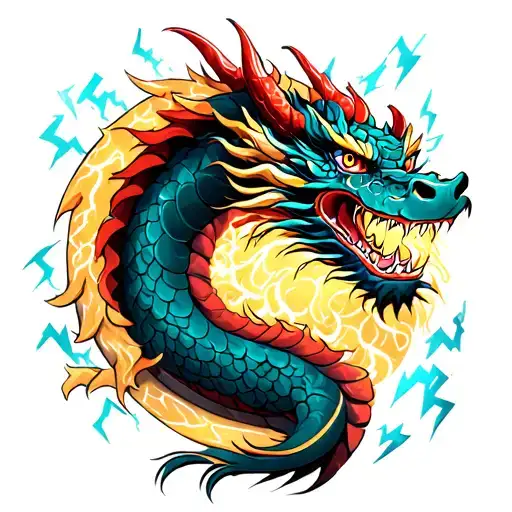 japanese dragons with lightning storm tattoo design idea