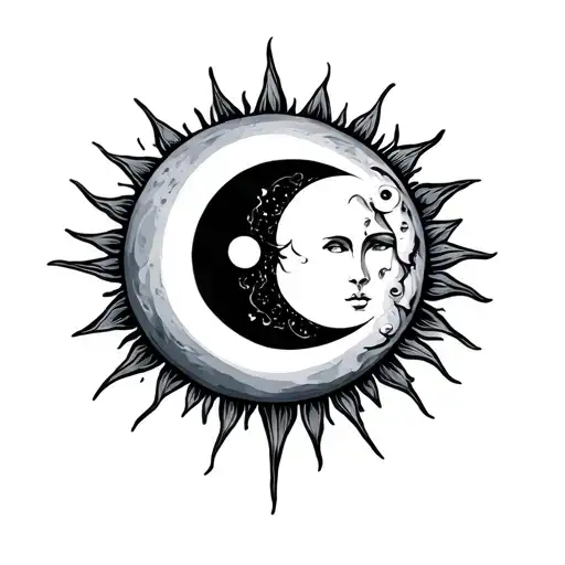 sun and moon dark gothic tattoo design idea