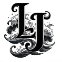 waves and three letters : L, J, N tattoo design idea