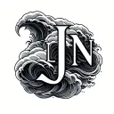 waves and three letters : L, J, N tattoo design idea