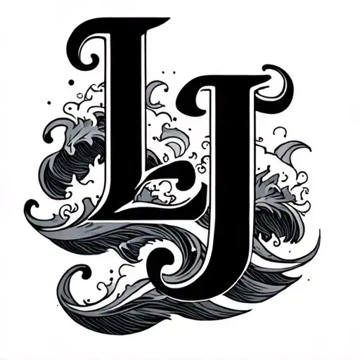 waves and three letters : L, J, N tattoo design idea