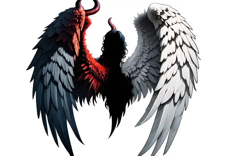 left devil wing and right angel wing spread without body tattoo design idea