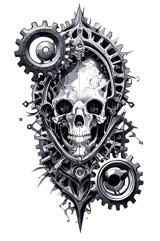 Vi Backpiece, Arcane style, gears, epic, symmetric tattoo design idea