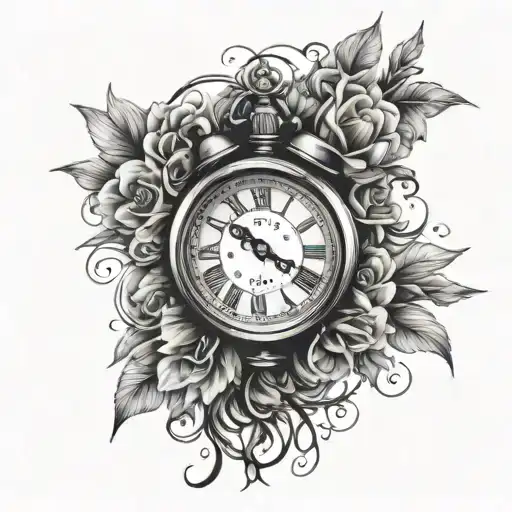 clock with 2 dates of birth tattoo design idea