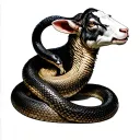 Snake coiled around sheep body tattoo design idea