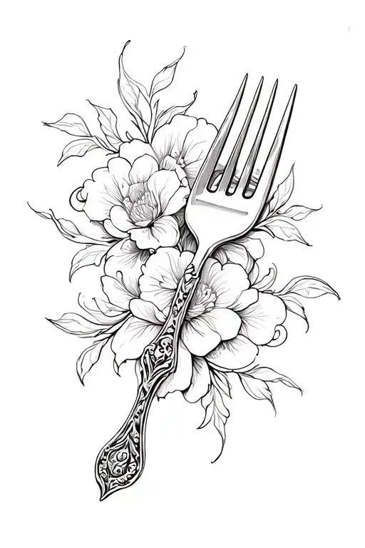 fancy fork tattoo design idea