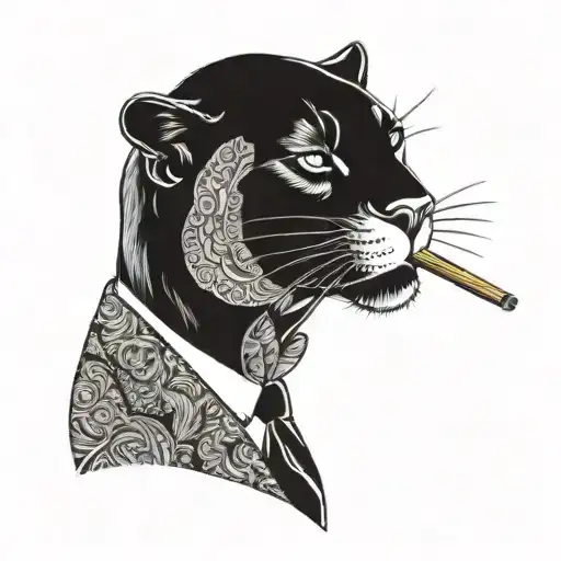panther wearing a 3 piece suit smoking a cigar tattoo design idea