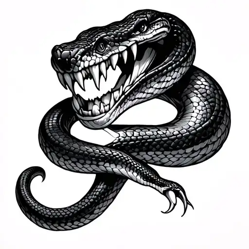 Snake sleeve that shows fangs tattoo design idea