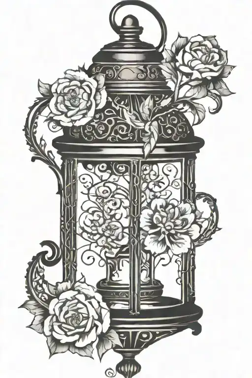 ornate vintage lantern tattoo design idea