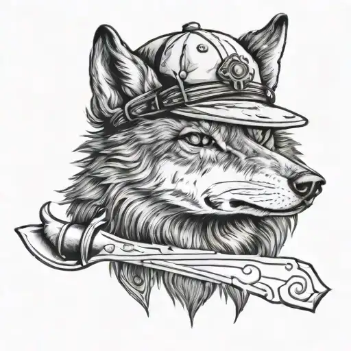 wolf beret knife crossed tattoo design idea