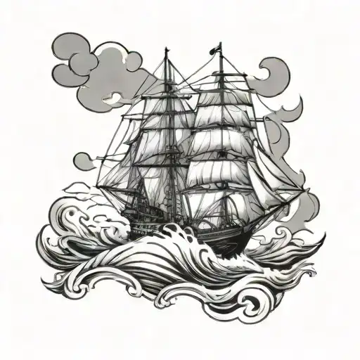ocean boat sailing ship navigating tattoo design idea