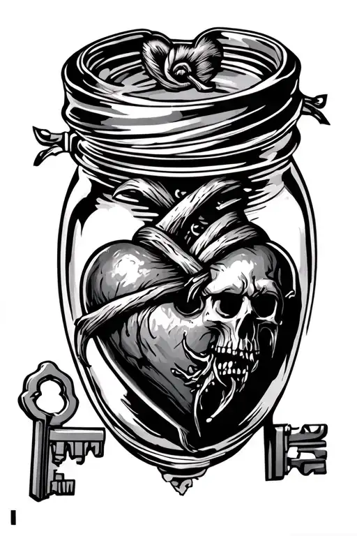 Davy Jones Heart Jar Key tattoo design idea