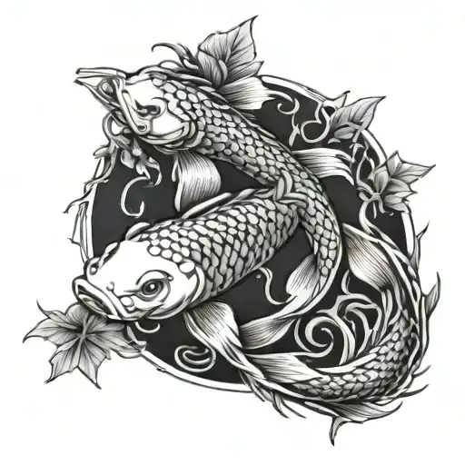 koi fish swimming through thorny vines tattoo design idea