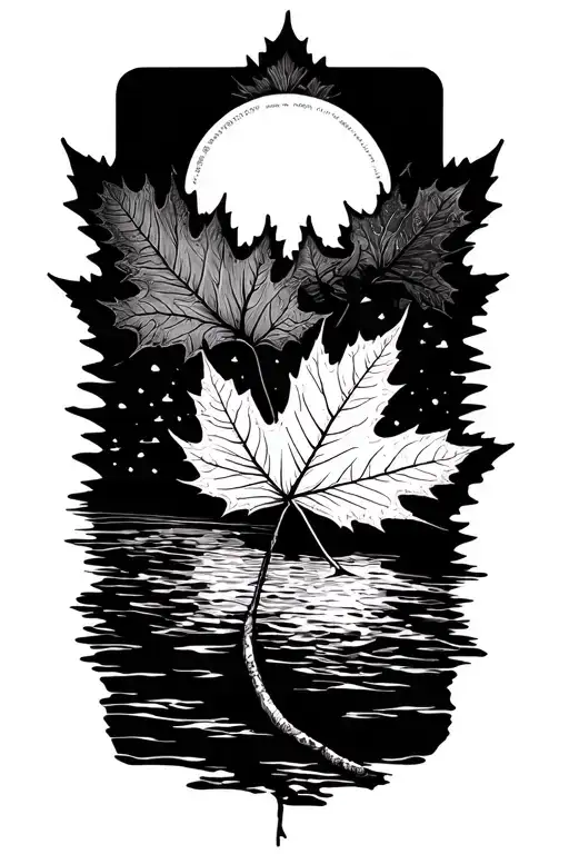 sun with maple leaf shaped like tattoo design idea