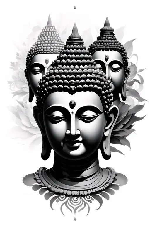 3 faces Buddha surrounded tattoo design idea