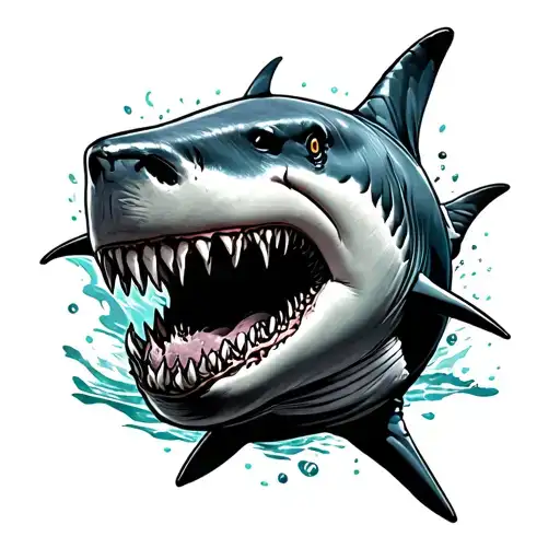 hamer head surrounded shark eating tattoo design idea