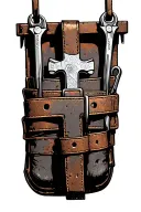 tool belt hanging on rusty nail cross tattoo design idea