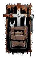 tool belt hanging on rusty nail cross tattoo design idea