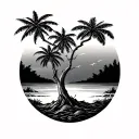 3 palm trees bending into one tree top half tattoo design idea