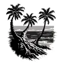 3 palm trees bending into one tree top half tattoo design idea