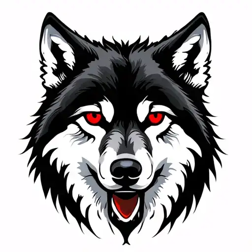 Black wolf red eyes red fullmoon tattoo design idea