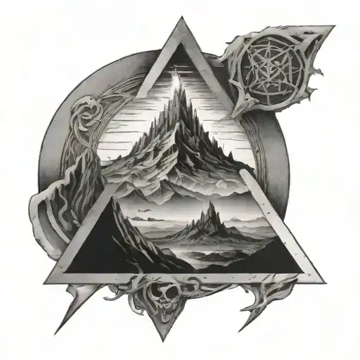 mt doom with two hobbits in a triangle tattoo design idea