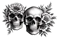 compass flowers skulls tattoo design idea