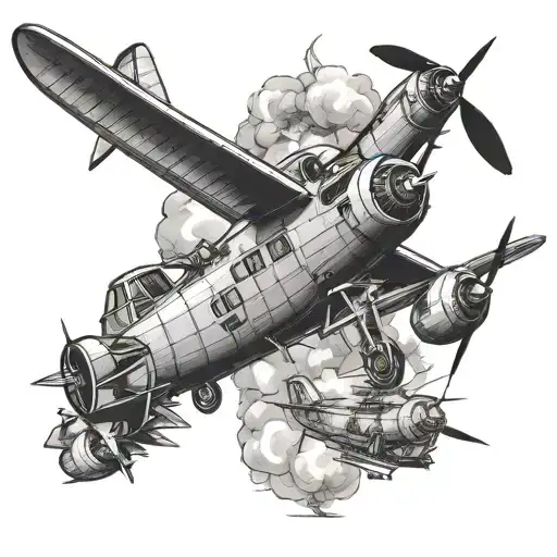 military planes and trains tattoo design idea