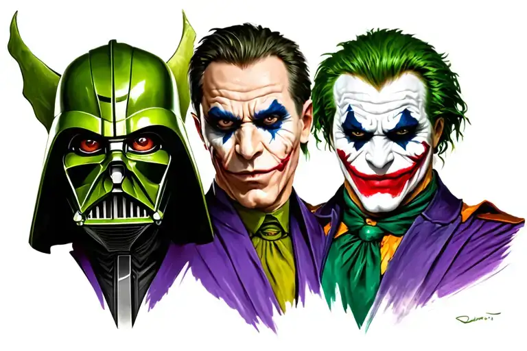 Dr Facillier Green Goblin Darth Vader Tai Lung Joker tattoo design idea