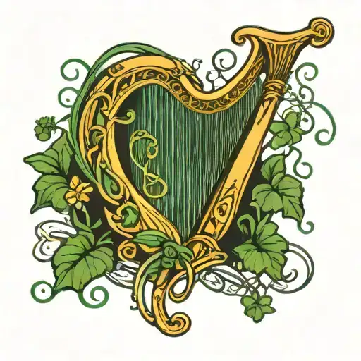 Ireland irish harp shamrock intertwined tattoo design idea