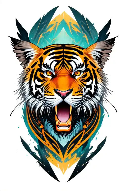 tiger head with industrial  gothic wings tattoo design idea