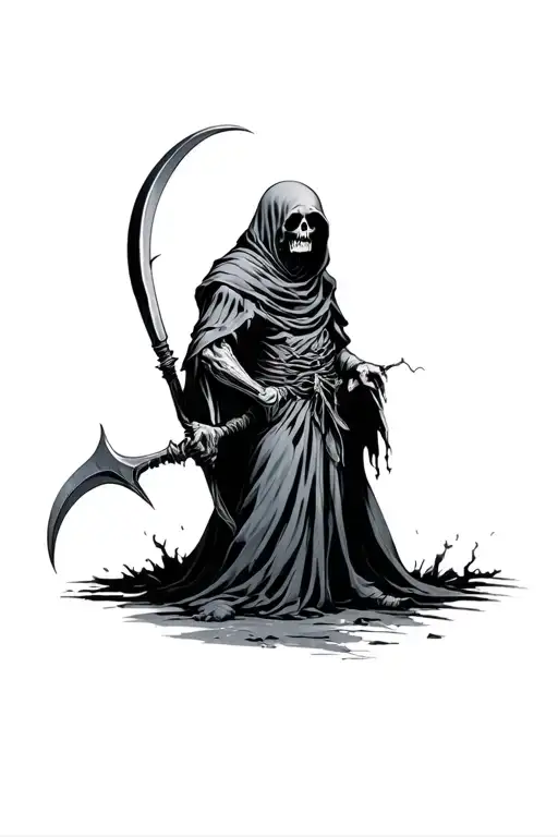 grim reaper full body cutting skin with sickle  tattoo design idea