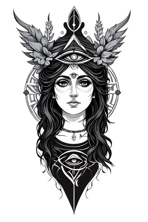 third eye, karma, high priestess tarot tattoo design idea