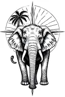 Elephant - Thailand. Compass pointing north to mountains & snow etc. south pointing to palm trees & beach. Sunrise.  tattoo design idea