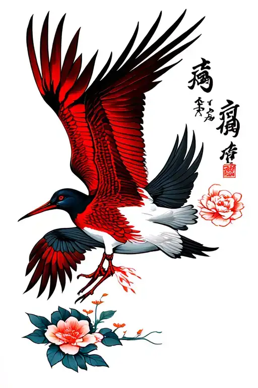 crane bird flying tattoo design idea