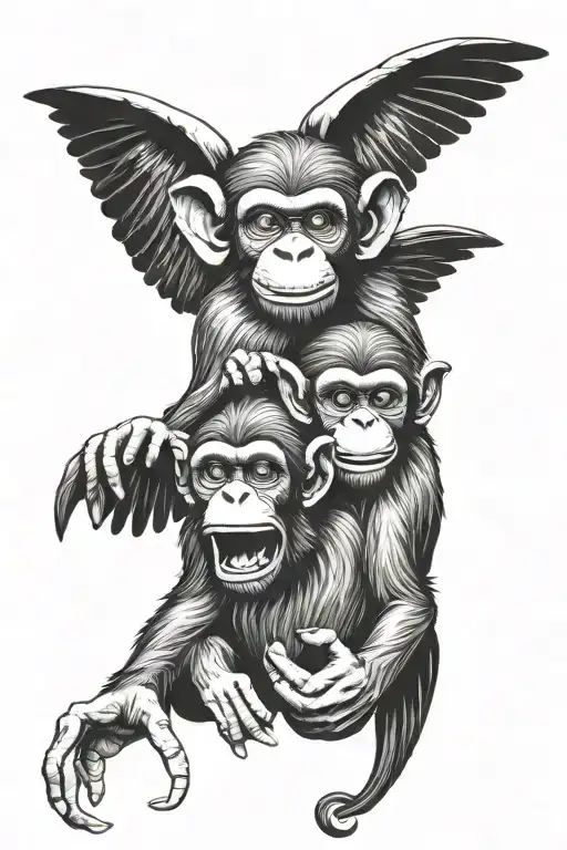flying monkey 3 wise monkeys tattoo design idea
