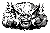 cartoon angry evil cloud with 2 lightning bolts tattoo design idea