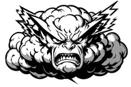 cartoon angry evil cloud with 2 lightning bolts tattoo design idea