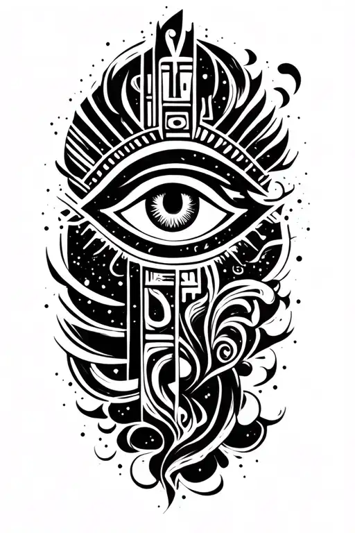 Space Theme With Cosmic Dust Clouds  with Egyptian Anibus Symbolism And all seing eye TattooWith Technology tattoo design idea
