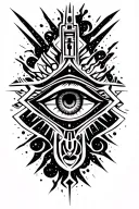 Space Theme With Cosmic Dust Clouds  with Egyptian Anibus Symbolism And all seing eye TattooWith Technology tattoo design idea